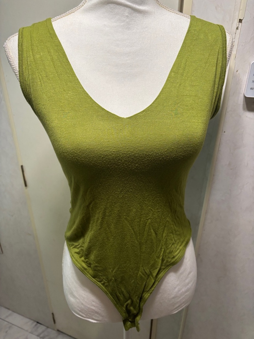 Sleeveless V-Neck Olive Green Women's Bodysuit